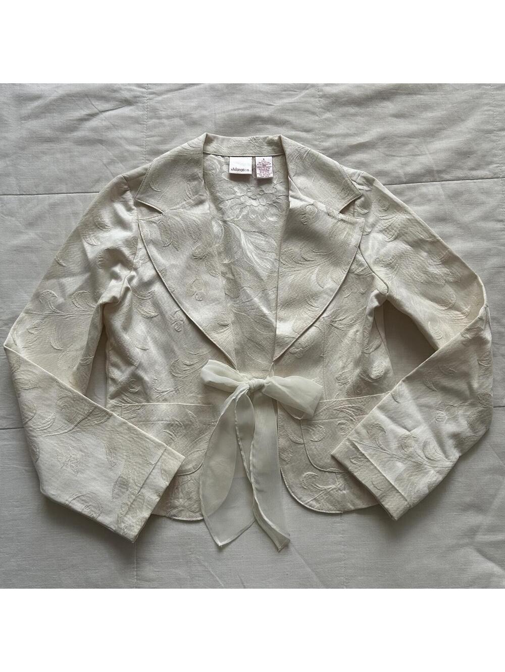 Xhilaration Cream Floral Jacquard Tie Front Blazer Satin Romantic Size S
